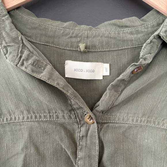 Nico Nico Army Green Buttoned Half Sleeve Linen Blend Top Size Small - Picture 6 of 6